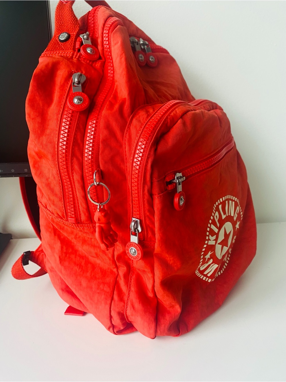 Kipling Bright Red Nylon Backpack with Front Logo